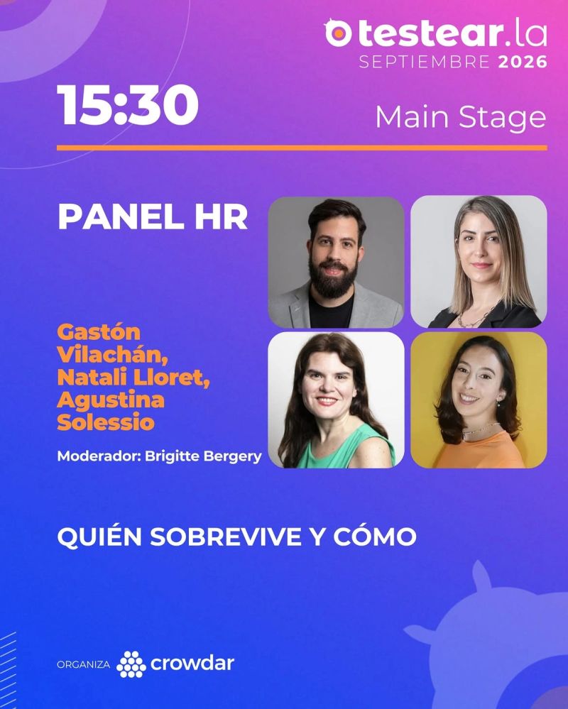 Afiche del Panel HR de Testear.la 2026 con Brigitte Bergery como moderadora