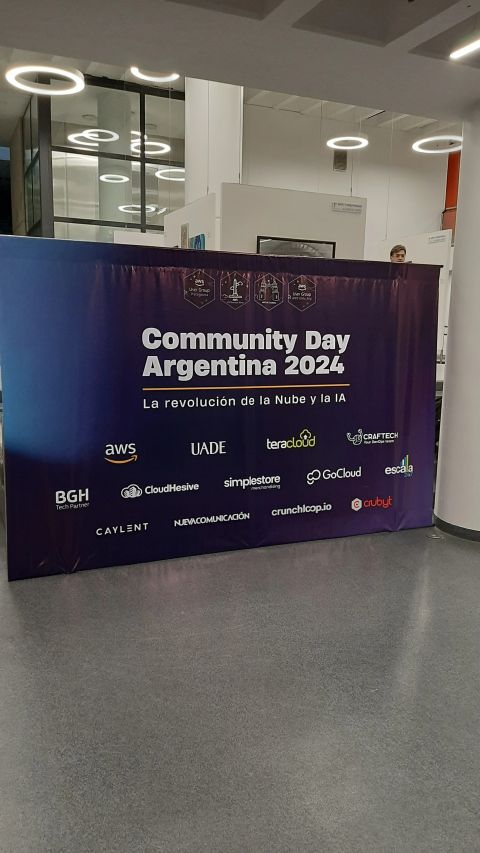 Cartel de bienvenida del AWS Community Day Argentina 2024: La revolución de la Nube y la IA